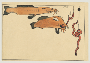 パウル・クレー『無題（二匹の魚、二匹の釣針、二匹の虫）』1901年